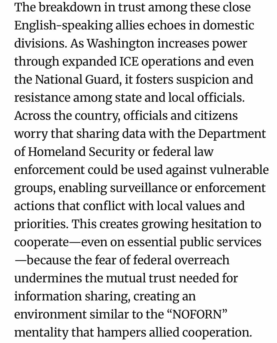 ‼️ Call It The Trump Effect: Our “Five Eyes” Intelligence Allies (UK, Canada, New Zealand, Australia)  don’t trust us anymore to the point where they are limiting intelligence sharing for the first time since 1946.