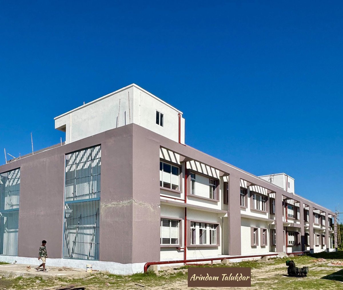 One of the beautiful academic buildings of the new campus of Bhattadev University is getting the finishing touch.