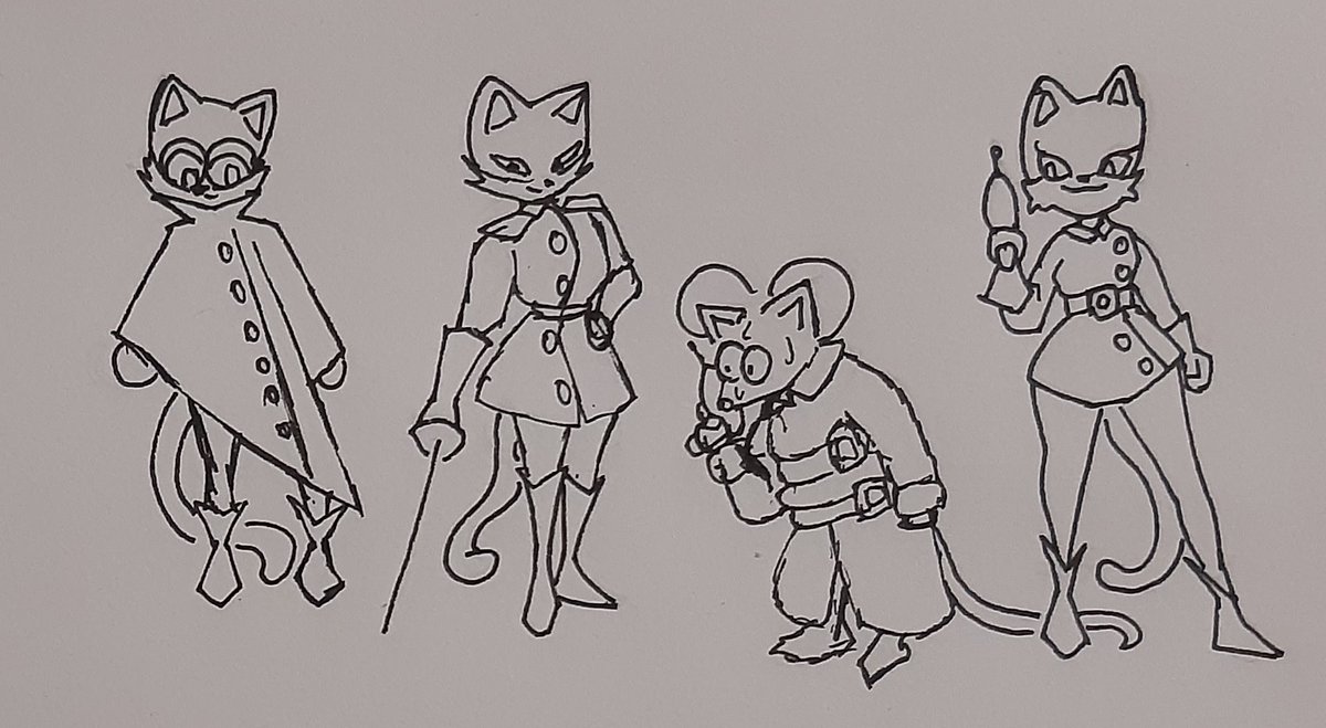 EvilMurlock's tweet image. Just some sketches of some characters I am making for a future game (in order of newest to oldest). Its a space fighter squad that will serve as the main antagonists throu the game as you fight an evil space cat ethno state. 
#game_development #concept_art #character_design
