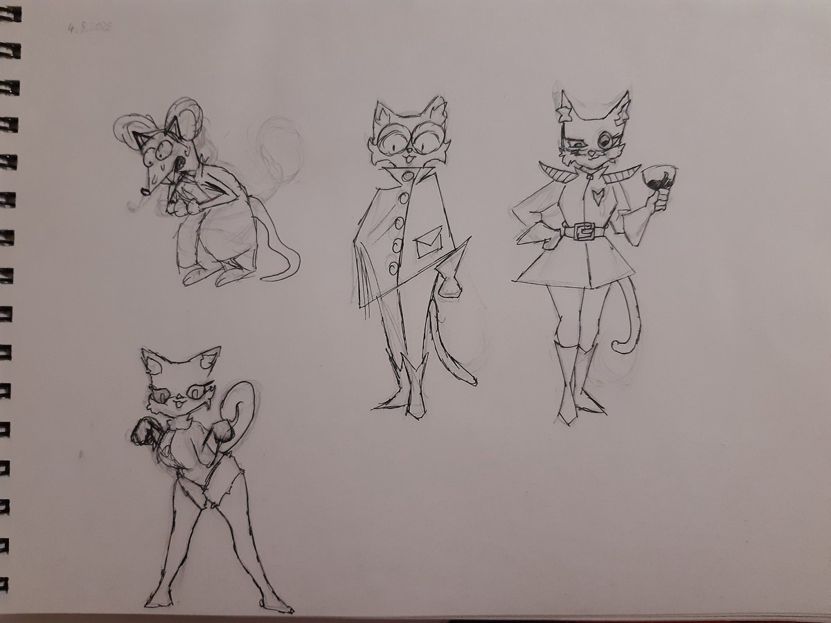 EvilMurlock's tweet image. Just some sketches of some characters I am making for a future game (in order of newest to oldest). Its a space fighter squad that will serve as the main antagonists throu the game as you fight an evil space cat ethno state. 
#game_development #concept_art #character_design