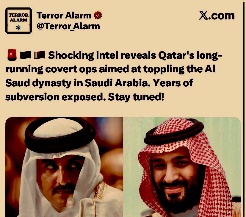 karimGahin1's tweet photo. 🚨 

تقارير كتيره بتاكد على محاولات الاخوان (قطر )  الإطاحة بمحمد بن سلمان 

انا مش قادر افهم…

ازاى مصر و السعودية بيثقوا  فى الاخوان و تبنوا موقف قطر و تركيا فى غزة و السودان ؟

الايام ستكشف لنا الكتير.. https://t.co/bFThNxkmzE