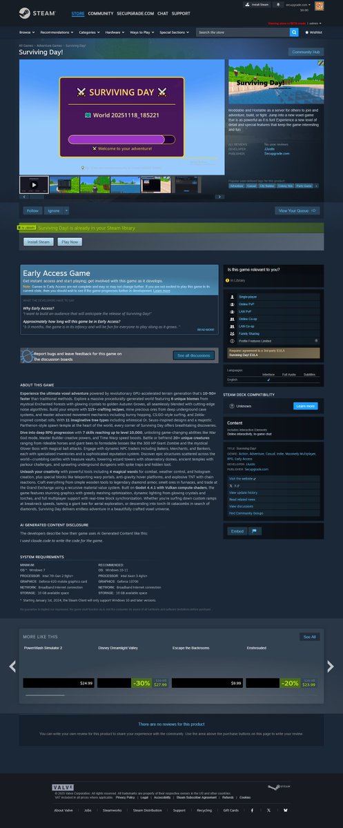 VikerusForrest's tweet image. #IGN #Steam #ai #survivingday #voxel