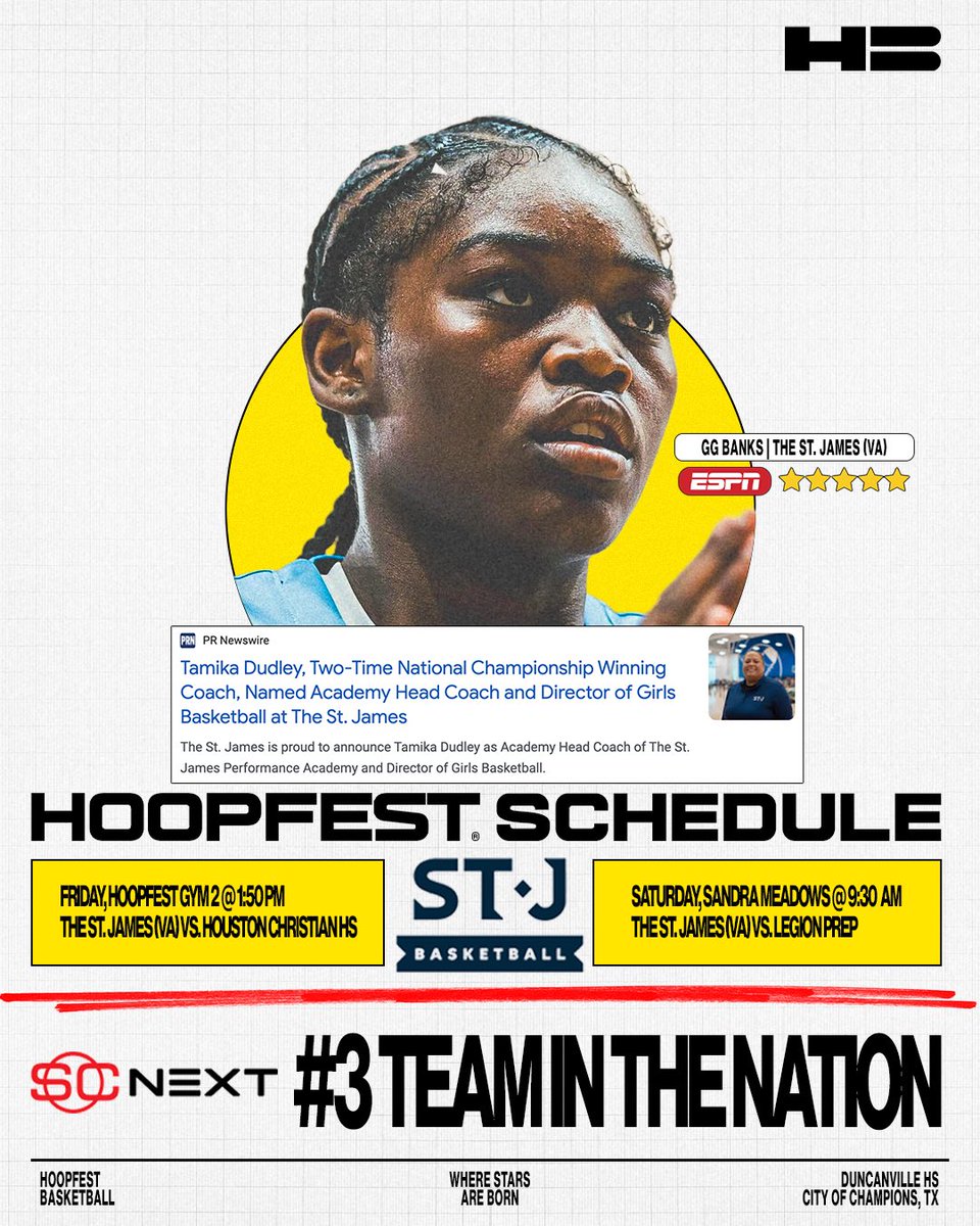 #3 in the Nation <a href="/thestj_sports/">The St. James Sports</a> is headed to Thanksgiving Hoopfest! Led by <a href="/BanksJezelle/">Jezelle “GG” Banks</a> this team is a walking 🪣.

📍: Duncanville, Texas
🎟️: Link in bio. Don’t wait for a sellout!