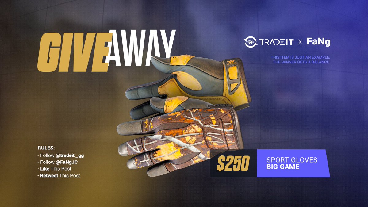 FaNgJC's tweet image. Excited to be collabing with @tradeit_gg and giving away these Sport Gloves Big Game FT

How to enter: 
✅-Follow @tradeit_gg &amp;amp; @FaNgJC 
✅-Like and retweet this post
✅-Tag at least two friends 

Winner chosen on the 6th of December! GL 🎄