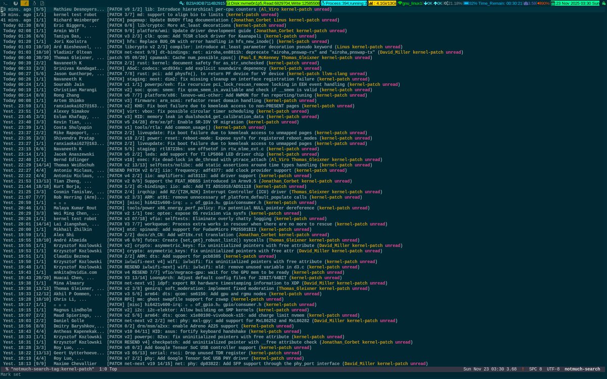 unixbhaskar's tweet image. Umm

#linuxkernel #mailinglist #tool #emacs #notmuch #opensource