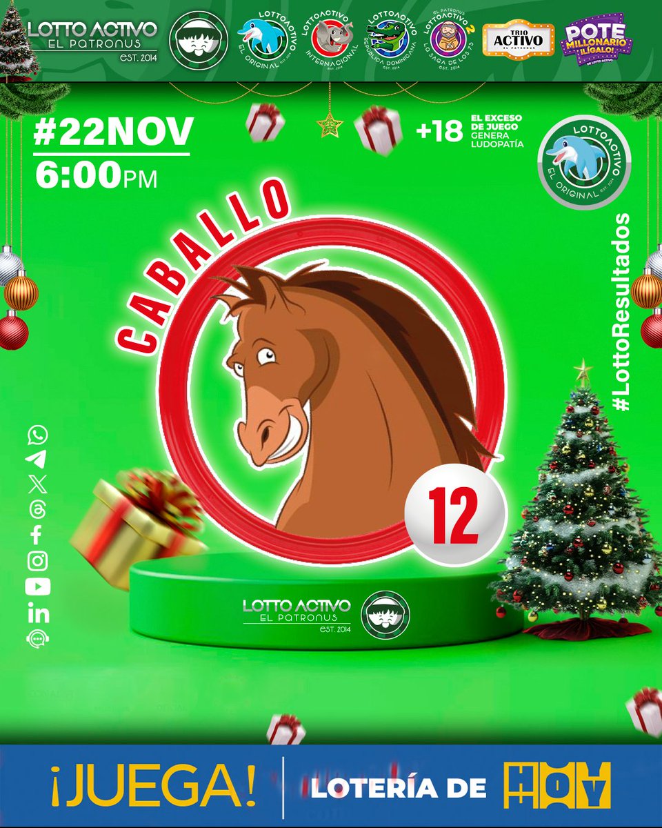 lottoactivo's tweet image. #lottoresultado del 22/11/2025

Sorteo N°:2619-K
06:00 PM
12 - CABALLO 

Sorteo Nº:1038
06:00 PM
Triple: 639
Terminal: 39

#venezuela  #elpatronus  #trioactivo

Disfruta de LottoActivo y TrioActivo en ⬇
www.loteriadehoy.com 
@loteriadehoy.com/

Siempre Lotto Activo 💚