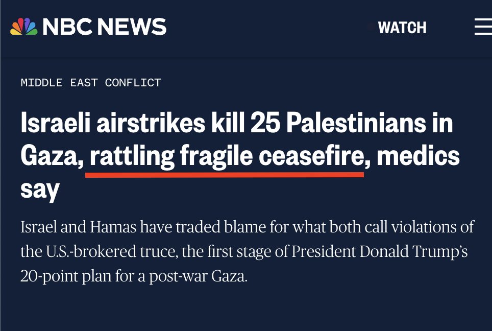 caitoz's tweet image. The western press see the killing of Palestinians as such a baseline norm that Israel can massacre dozens of people in Gaza and they'll go "Gosh I sure hope this doesn't lead to any violations of the ceasefire!"

It's never a ceasefire violation to commit mass murder against…