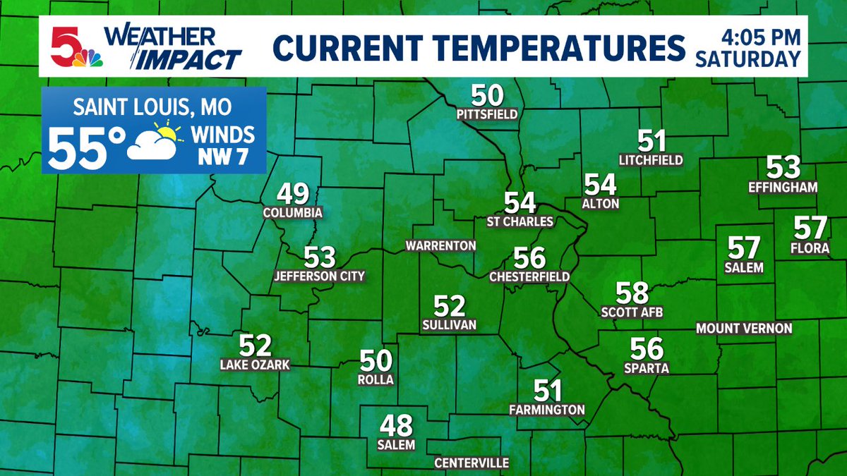 scottontvKSDK's tweet image. Here&apos;s a look at your afternoon temps around the #STL area Forecast at ksdk.com/weather #stlwx #ksdkwx