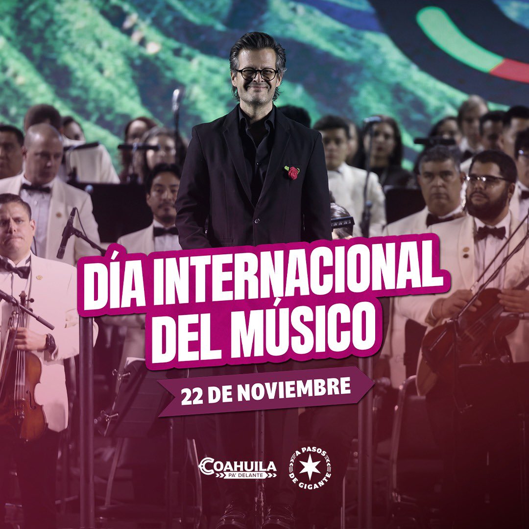 manolojim's tweet photo. ¡Feliz #DíaDelMúsico! Un abrazo a quienes dedican su vida al maravilloso arte de la música. Gracias por llenar nuestros días de emoción, inspiración y talento. 🎶
#CoahuilaPaDelante #APasosDeGigante https://t.co/k5v8hK0anj