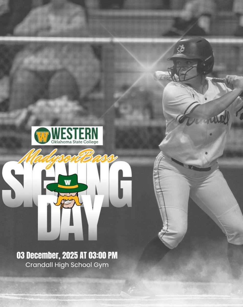CHS_LP_SOFTBALL's tweet image. 🎉 Signing Day Alert! 🎉
Join us on December 3 at 3 PM as Madyson Bass officially signs with Western Oklahoma State College Softball! 🥎
Congrats, Mady! The future is bright! 💚💛