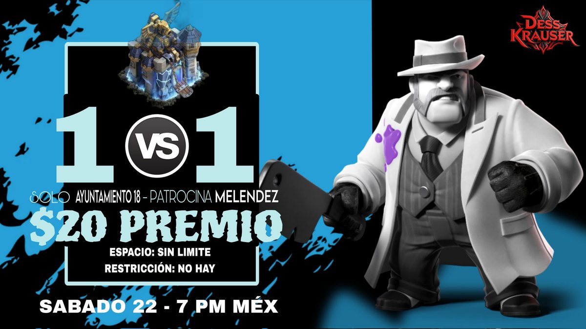 🗓️ Hoy venimos con un mini torneo !
😌 Para ti que eres Th18
⏱️ Hoy a las 7 PM Méx 

🪧 En vivo se abrirá el clan.
🎦 Estare por Tik Tok: tiktok.com/@dess_krauser?…

🪧 No hay baneo.
⚔️ Corre la voz!