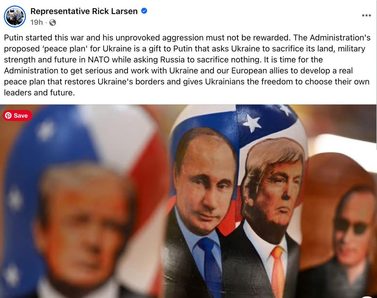 We appreciate <a href="/RepRickLarsen/">Rep. Rick Larsen</a>’s clear principled stand and his understanding of what’s at stake. The proposed plan is one-sided and rewards the aggressor. We urge all Members of Congress to speak out now.