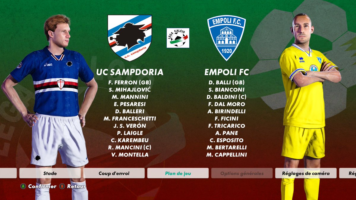 PESSimulation's tweet image. Next up in Serie A 96–97 🇮🇹
Sampdoria host Empoli at the Luigi Ferraris. An intriguing clash between an unbeaten but winless Samp (3 draws) and the league’s bottom side desperate for points. A tight, tense battle awaits in Genoa.
