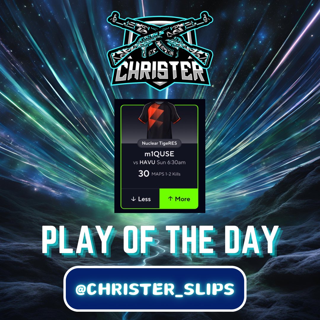 Christer_slips's tweet image. 🚨PrizePicks CS2 POTD🚨

m1QUSE “O” 30 kills 🆓🔒

Projected maps: Inferno, nuke 
m1QUSE on inferno: 0.84 avg. KPR
m1QUSE on nuke: 0.72 avg. KPR

50 LIKES to unlock the pair 🤭

Pretty simple read. Loves to fight, aggressive rifler in great form rn should be easily winning duels…