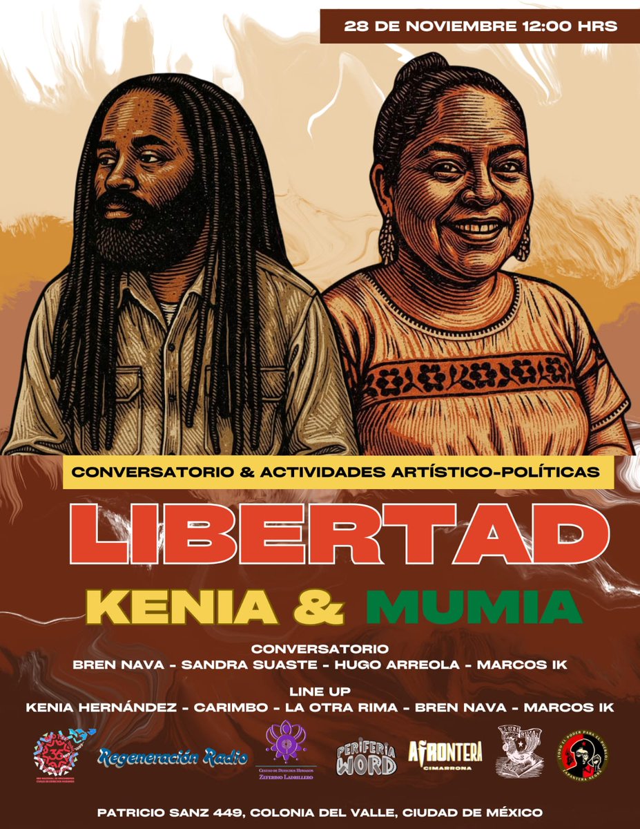Este 28 de noviembre, a las 12:00 hrs, nos reuniremos para exigir la libertad de Kenia Hernández y Mumia Abu-Jamal, personas presas por motivos políticos y el sistema de justicia sigue siendo profundamente racista con las personas negras/ afroindígenas.

📍maps.app.goo.gl/gB1kg8iJXBtoVq…