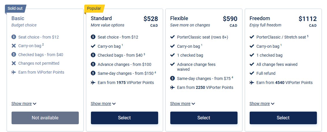 Hey <a href="/porterairlines/">Porter Airlines</a> why are there no Basic fares available for this flight? Its not like were in a different cabin or theres no seats on the flight? I dont need Standard as i have a World Elite Porter Mastercard so i get my baggage included already.. fix it?