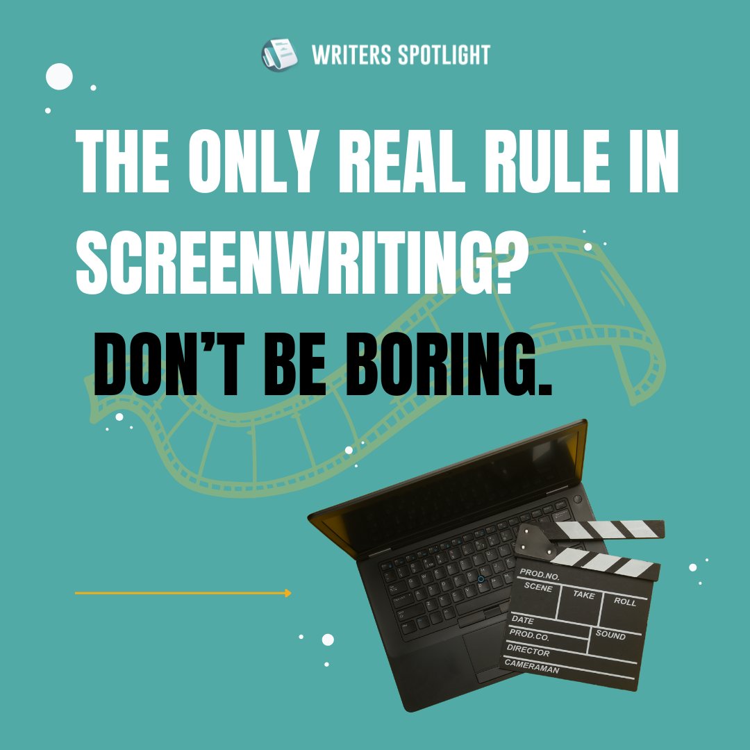 WSL_Spotlight's tweet image. Ever feel overwhelmed by all the screenwriting “rules”? 

Good news: most of them aren’t rules at all. What matters is simple: don’t bore your reader.

Full article here → writersspotlight.com/blog/screenwri…

#ScreenwritingTips #WritersCommunity #ScriptNotes #Storytelling #WritersSpotlight