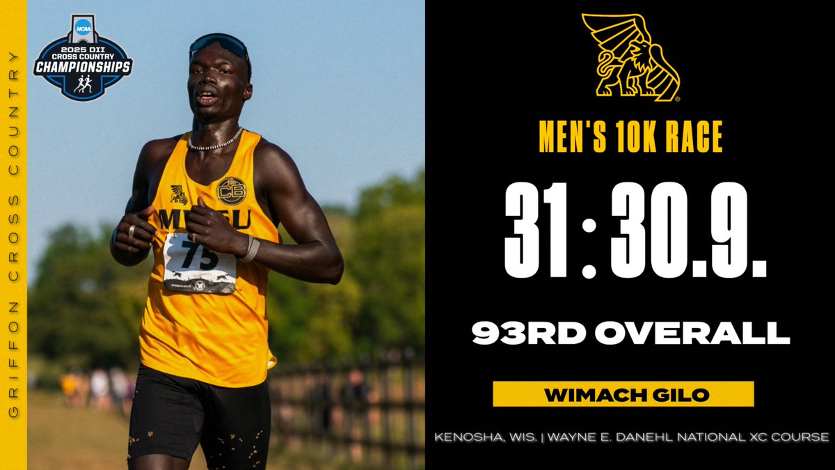 MWSUGriffons's tweet image. History Made 🏃

MoWest’s Wimach Gilo finishes 93rd in program’s first NCAA DII XC National Championship appearance.

📰 - bit.ly/48iVPaP

#GriffUp 🦅🦁