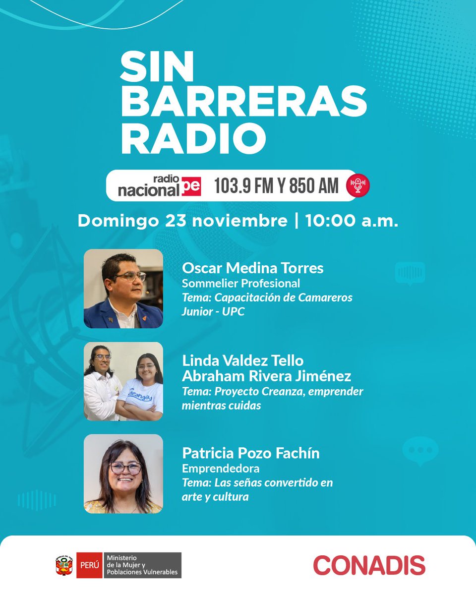 🔴Este domingo en #SinBarrerasRadio 

📢 Sintoniza Radio Nacional en el 103.9 FM y 850 AM a las 10:00 a.m. También puedes seguir el programa en vivo desde el canal de YouTube youtube.com/@radionacional…