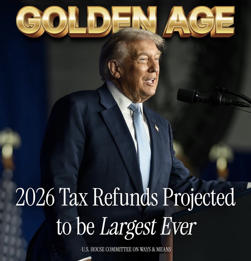 2026年の税金還付が史上最大になるという、米下院歳入委員会の情報をトランプ大統領が投稿した！ ドナルド・トランプのTruth Socialより（2025年11月23日  午前7時34分 日本時間）