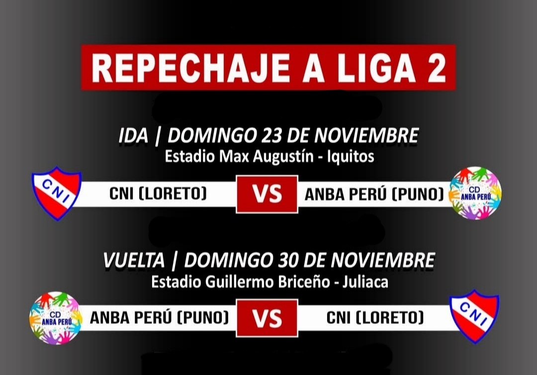 luchaxelascenso's tweet photo. ¡POR EL ÚLTIMO CUPO A LIGA 2, UNA ÚLTIMA CHANCE PARA CNI Y ANBA PERÚ!
#ANBAPerú de Puno (Subcampeón de #CopaPerú 2025) y Estudiantil #CNI (Subcampeón de #Liga3 2025), jugarán partidos de ida y vuelta en busca del último cupo a #Liga2 2026.

Fuente: #FPF 
#Futbolperuano #Repechaje https://t.co/W9dPxKw6h3