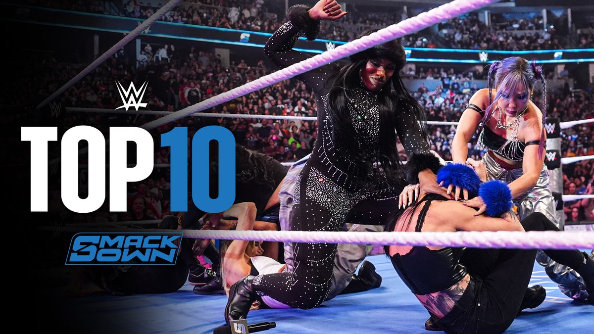 WWE's tweet photo. Which moment from Friday Night #SmackDown took the top spot in this week's #WWETop10? 🤔
Presented by: @RiyadhSeason 

 ▶️ https://t.co/O5GG9im69n https://t.co/ID5Onm6d1W