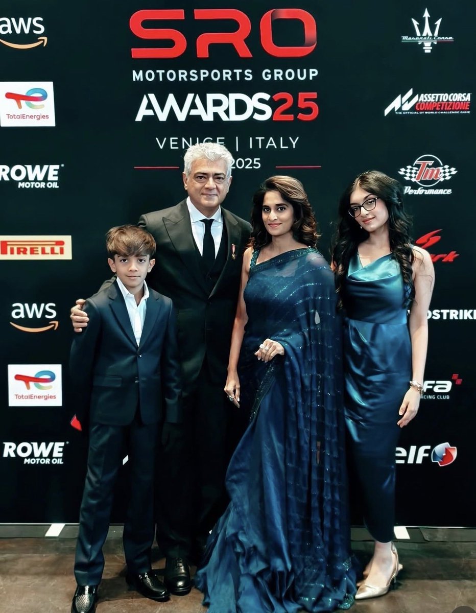 DoneChannel1's tweet photo. Ajith Kumar honoured as the “Gentleman Driver of the Year 2025” in Venice, celebrating the legacy of the iconic entrepreneur and racer Philippe Charriol. A proud moment for Indian motorsport! 🇮🇳
#AjithKumar #AK @SROMotorsport #GentlemanDriverOfTheYear2025
#PhilippeCharriol @Akracingoffl @SureshChandraa