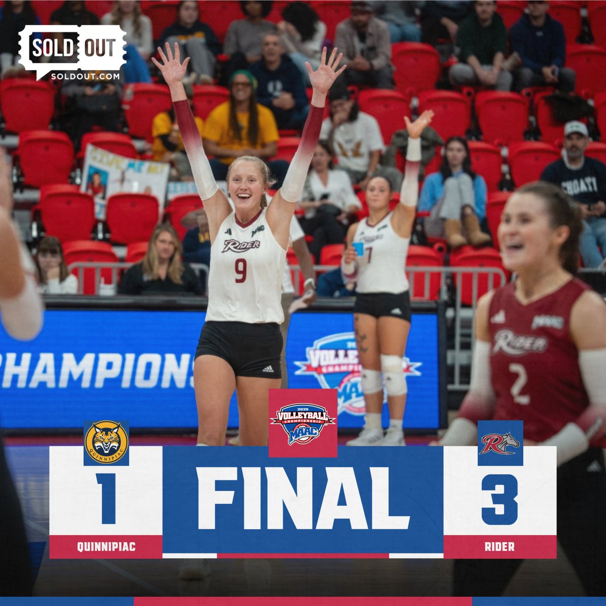 Rider closes it out and punches their ticket to the championship final! 🏆

<a href="/RiderBroncsVB/">Rider Volleyball</a>: 25
<a href="/QU_WVB/">Quinnipiac Volleyball</a>: 16

#MAACVB x <a href="/SOLDOUTCOM/">SOLDOUT.COM</a>