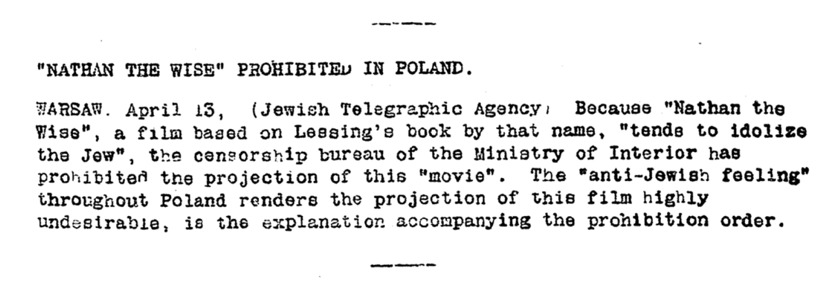 April 23, 1923: The Ministry of Interior bans “Nathan the Wise” in Poland.