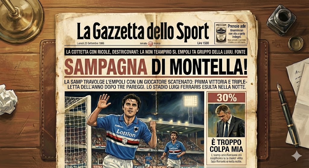 PESSimulation's tweet image. Italian press roundup 🇮🇹🗞️
Gazzetta, Corriere and Tuttosport all agree on one thing: despite Mancini’s hat-trick, Vincenzo Montella steals the headlines. “L’Aeroplanino” takes center stage after Sampdoria’s 6–1 show.