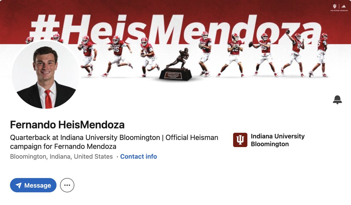 ColumbusHS_Mia's tweet image. Fernando Mendoza ’22 just launched his #HeisMendoza campaign on LinkedIn: lnkd.in/ecPEpcKv — positioning himself like a CEO with a highlight reel. Indiana University Bloomington is raising the bar for athlete branding—and Mendoza is leading the charge. #CPride #Adelante