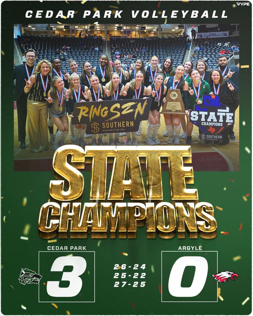 cphsvb2018's tweet image. This TEAM + this FAMILY + HEART + GRIT = your 2025 D2 5A State Champion! Cedar Park community brought it big time, and we are extremely grateful! Thank you for all the love &amp;amp; support in our journey. Proud Coach! Let’s GO 💚🐺#CPProud #TheStandard #ForthepackWiththepack