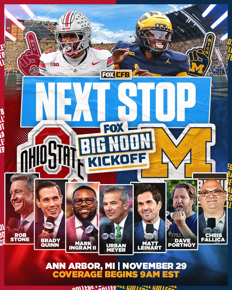 BNKonFOX's tweet image. ANN ARBOR, WE&apos;LL SEE YOU FOR THE GAME 🔥🙌

Big Noon Kickoff will be LIVE from Ann Arbor for a special 3-hour show ahead of @UMichFootball vs @OhioStateFB 🎉