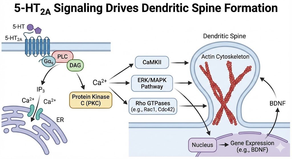 Not sooooo bad: prompt draw a diagram of how 5-HT2A receptor activation induces dendritic spine formation.....I agree with much of this, surprisingly