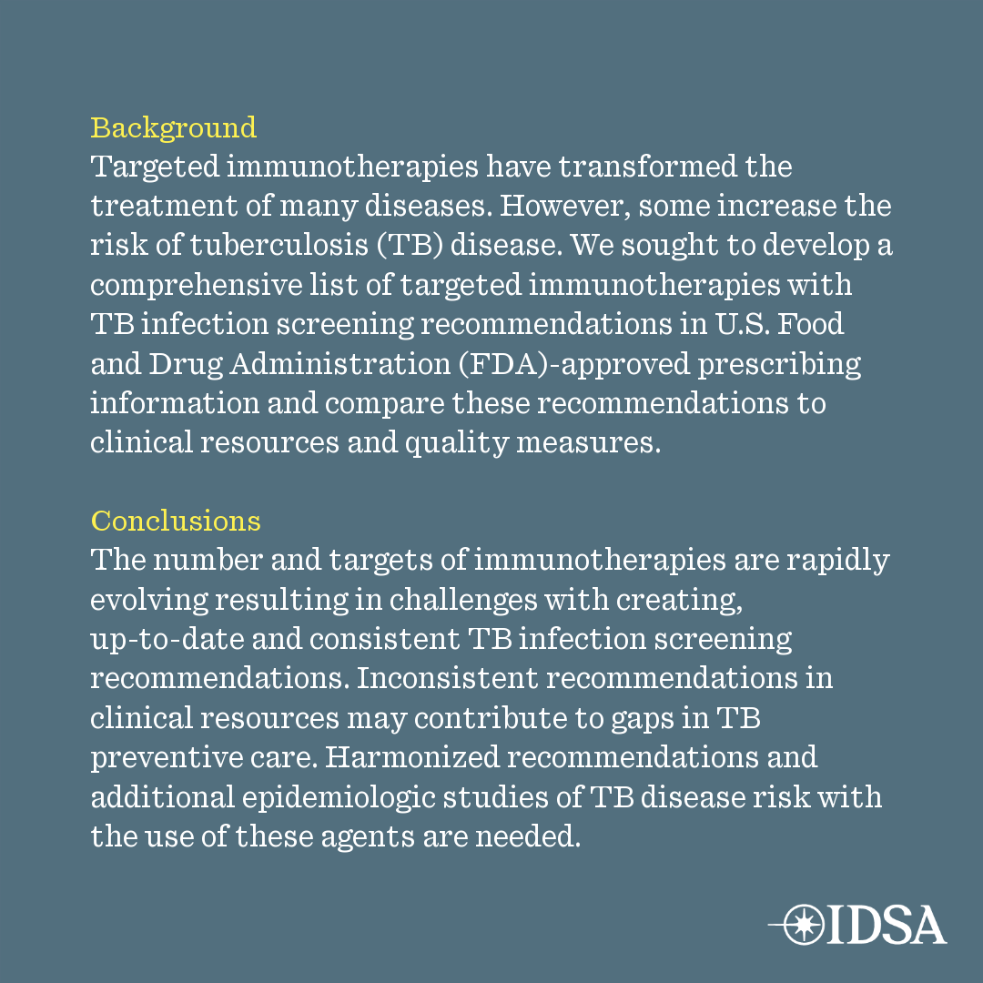 Tuberculosis infection screening recommendations for targeted immunotherapies: comparison of U.S. prescribing information, clinical resources and quality measures

✅ Just Accepted
✍️ <a href="/UCSFDHM/">UCSFHospitalMedicine</a>
🔗 bit.ly/43K2IQZ