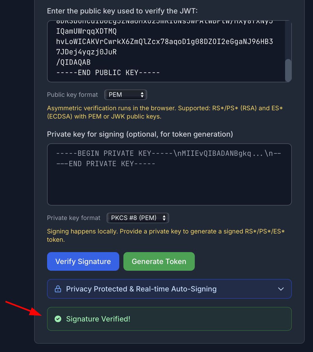 commando_skiipz's tweet image. JWT Security Checker (XJWT.io) now supports both symmetric and asymmetric algorithms.
You can now decode and encode/forge HS/RS/ES/PS-128/256 JWTs.

Thank you @Dghost_Ninja for pointing out the need for this feature.

Happy hacking, guys!