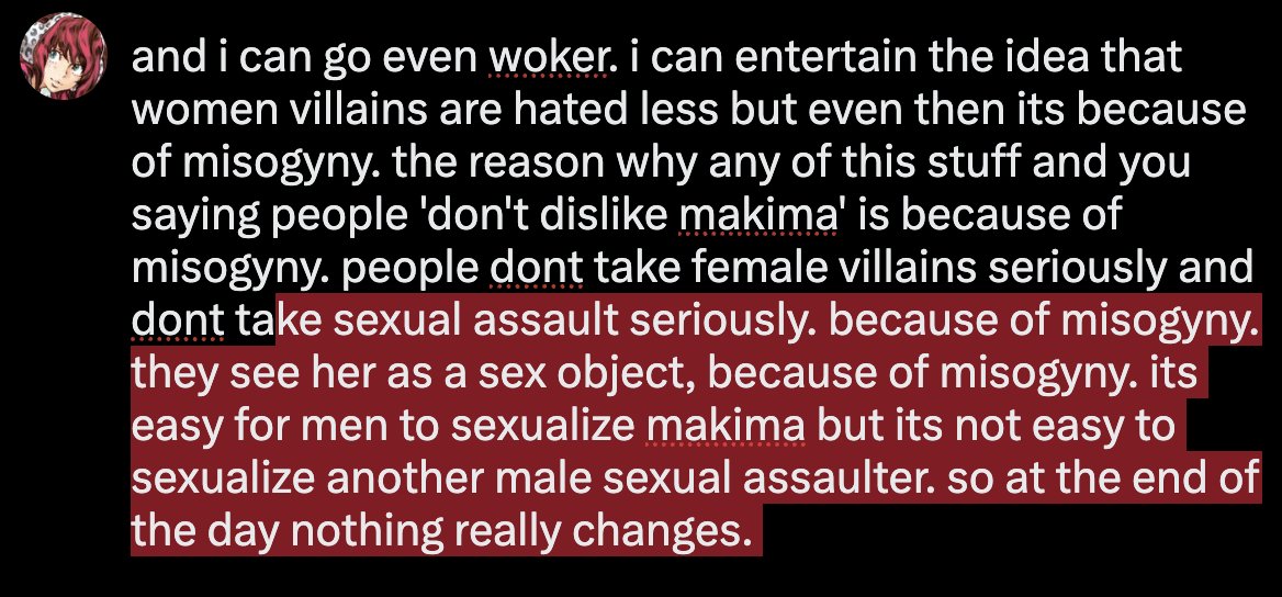 <a href="/magentadarkness/">Purple guy</a> makima isn't hated the same as val because many people who discuss makima see her as a sex object and not a character. so yeah. nothing changes.