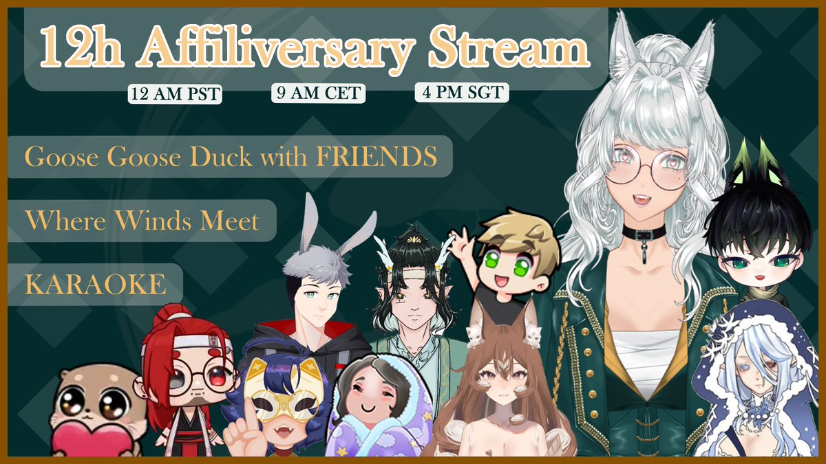 leafaemberglow's tweet photo. It's been 1 year already!

Celebrating my affiliate anniversary with my awesome friends 🫶

12 hour Stream gives time, for #goosegooseduck #karaoke and first time playing #WhereWindsMeet 

Hope to see you there lovelies 💚

【 🦊🍂 】 https://t.co/wcEDG8YbfL