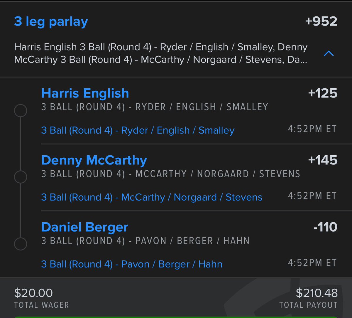 BigToney8's tweet image. ⛳️ PGA RSM Classic R4 Parlay ⛳️

Link in comments 🔗

$20-----&amp;gt;$210 🔥

#PGATour #PGA #golftips #Sunday