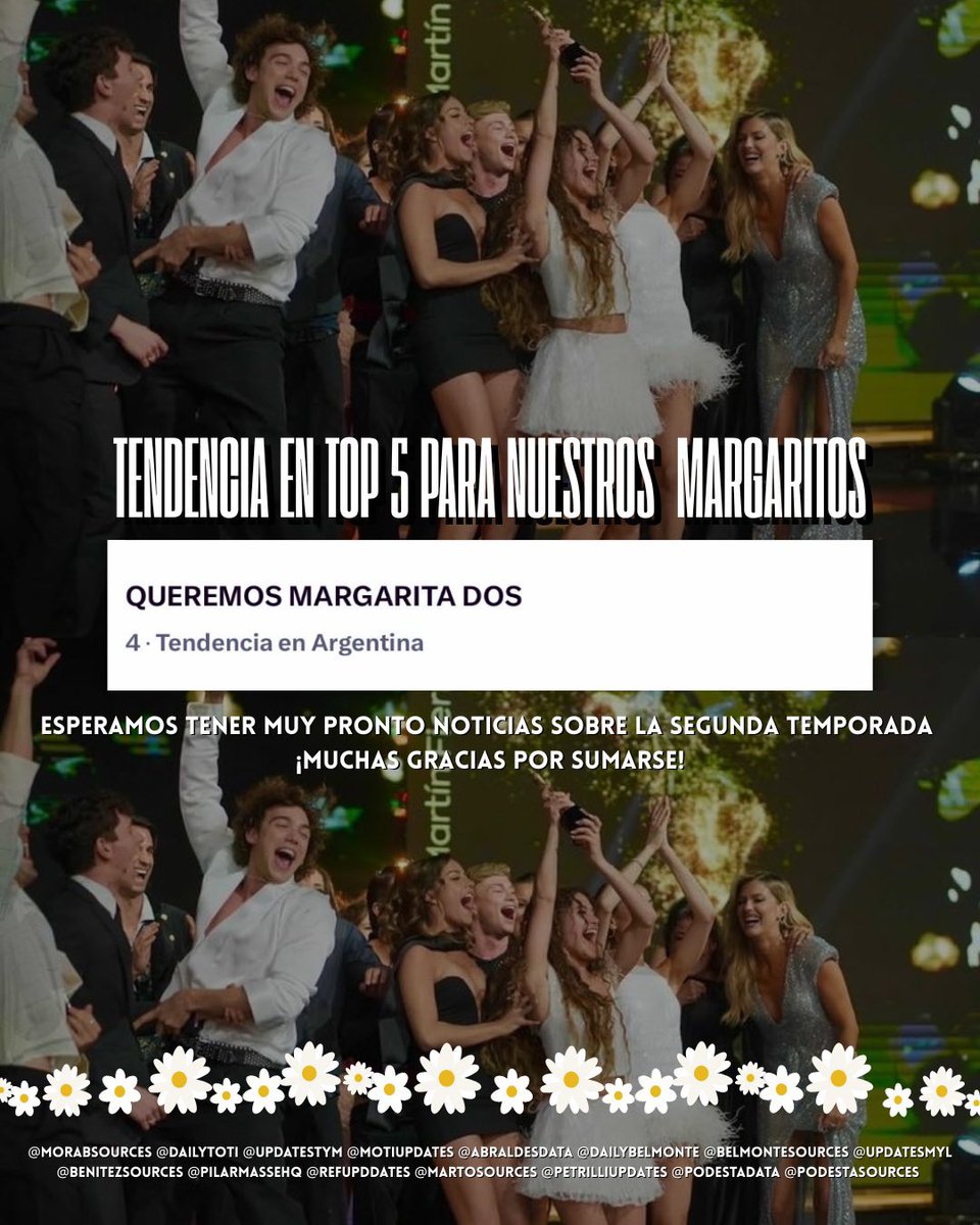 morabsources's tweet image. — “QUEREMOS MARGARITA DOS” LLEGÓ AL PUESTO 4 DE TENDENCIAS EN ARGENTINA 🌼

Gracias a todos por sumarse al pedido por la segunda temporada. ¡Ojalá pronto tengamos noticias de la próxima temporada!
