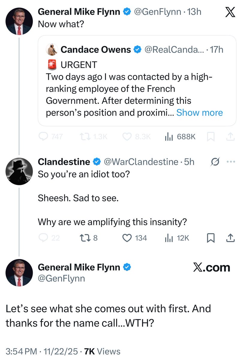 I’d respond to you <a href="/GenFlynn/">General Mike Flynn</a> but you blocked me.

Flynn is suggesting we wait to see what Candace shows us, and I’m saying she should produce evidence before we give her any validity whatsoever.

The onus of proof is on the accuser.

Flynn doesn’t understand this concept.