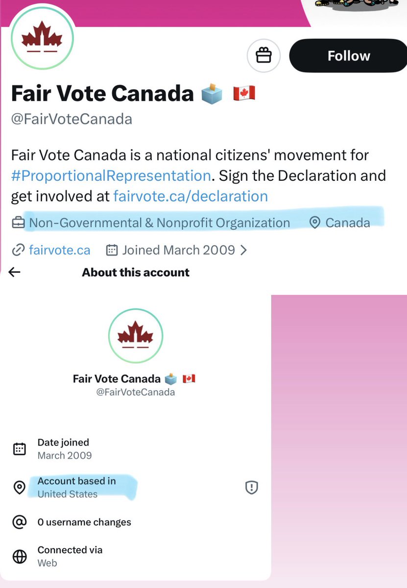 WOW 😮 Fair vote Canada, a nonprofit, showing up based in the United States