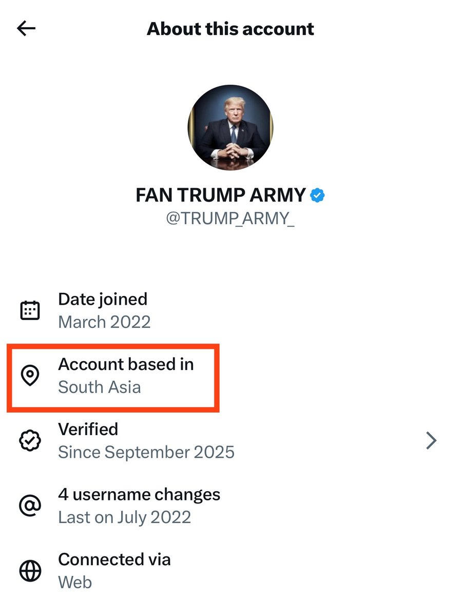 Trump just boosted a MAGA account based in “South Asia” #AmericaFirst