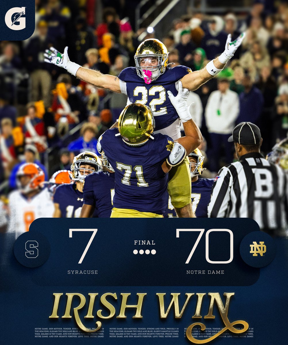 NDFootball's tweet image. That’s an IRISH WIN ☘️

#GoIrish☘️ | @Gatorade