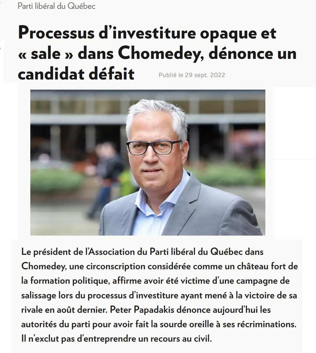 MVxT225376's tweet image. Processus d’investiture opaque et « sale » dans Chomedey, dénonce un candidat défait lapresse.ca/elections-queb…