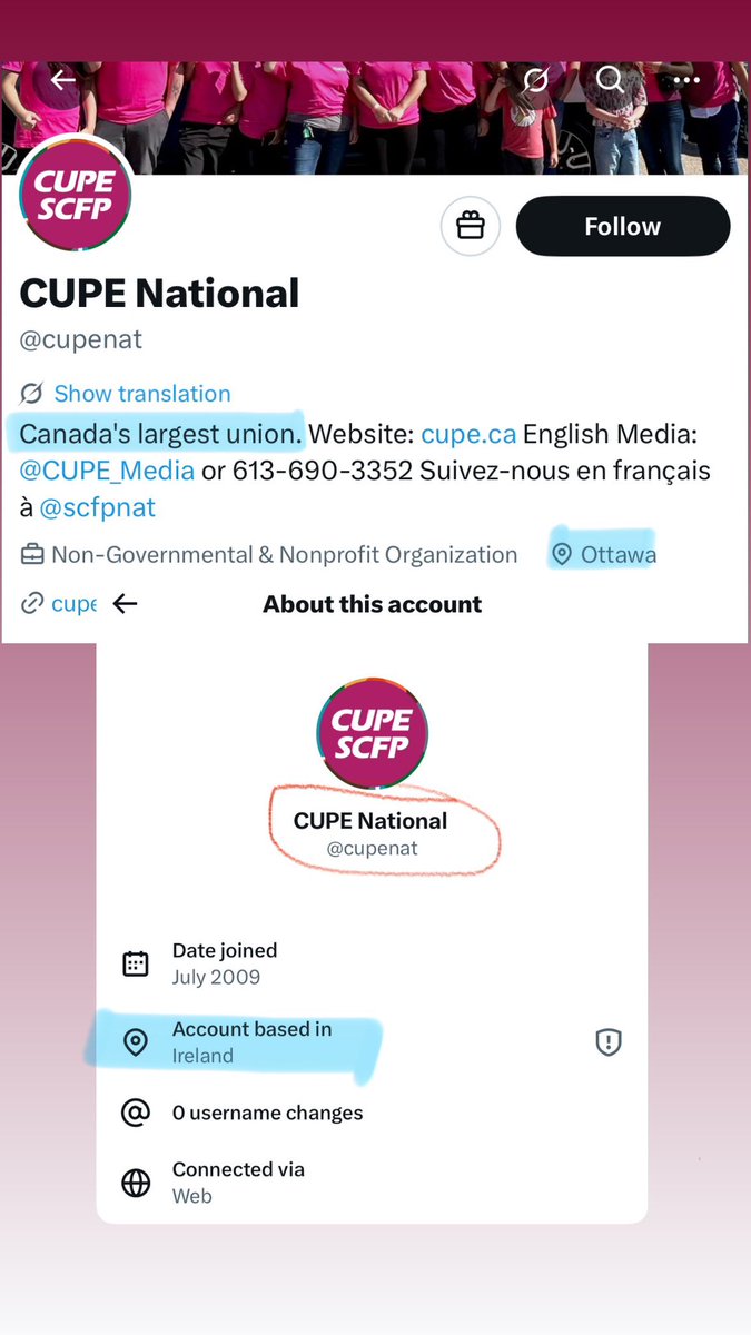Canada’s LARGEST Union, CUPE, showing up based in Ireland