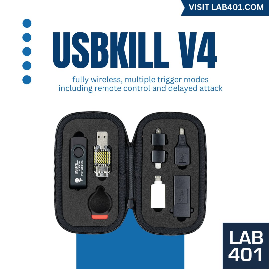 Lab_401's tweet image. ⚡ USBKill V4 is the industry standard for USB stress-testing. It multiplies power from USB lines &amp;amp; discharges into data lines—disabling unprotected devices.🔌 l.lab401.com/CwNfb 
#USBKill #HardwareTesting #pentesting #infosec #security #Lab401