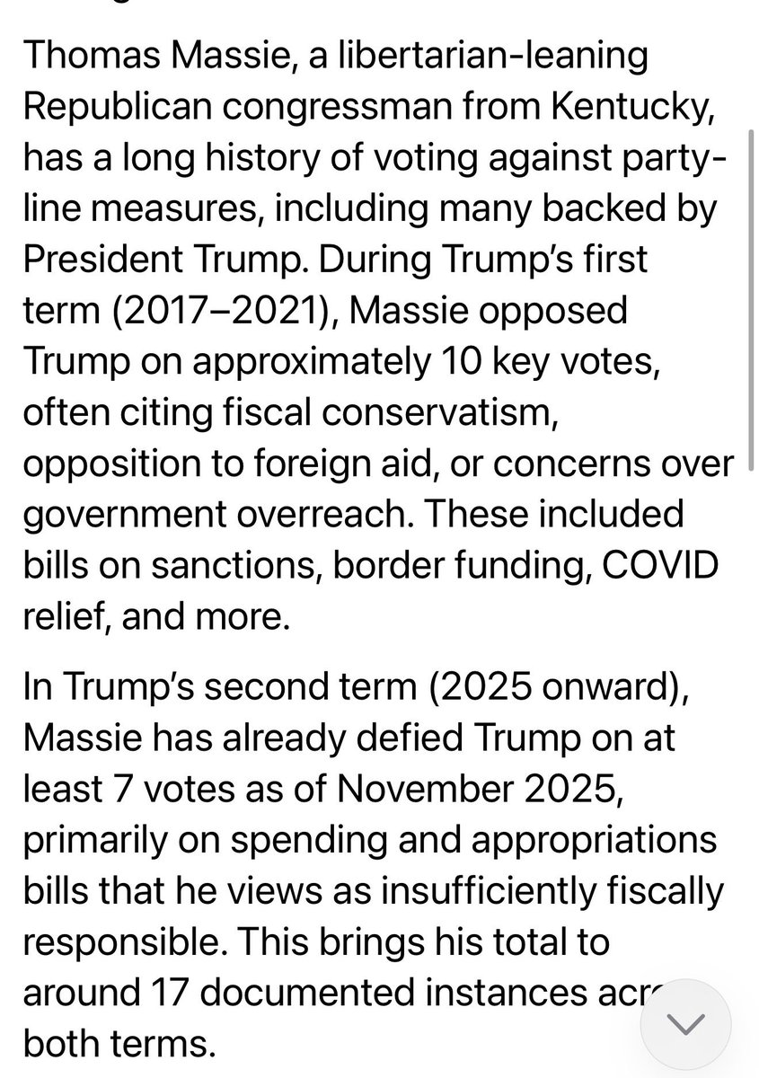 <a href="/RepThomasMassie/">Thomas Massie</a> I completely understand why President Trump has had it with you.  You constantly vote against him and the Party.  You are not helpful at all.  You are trying to sabotage him.  We see right through you.