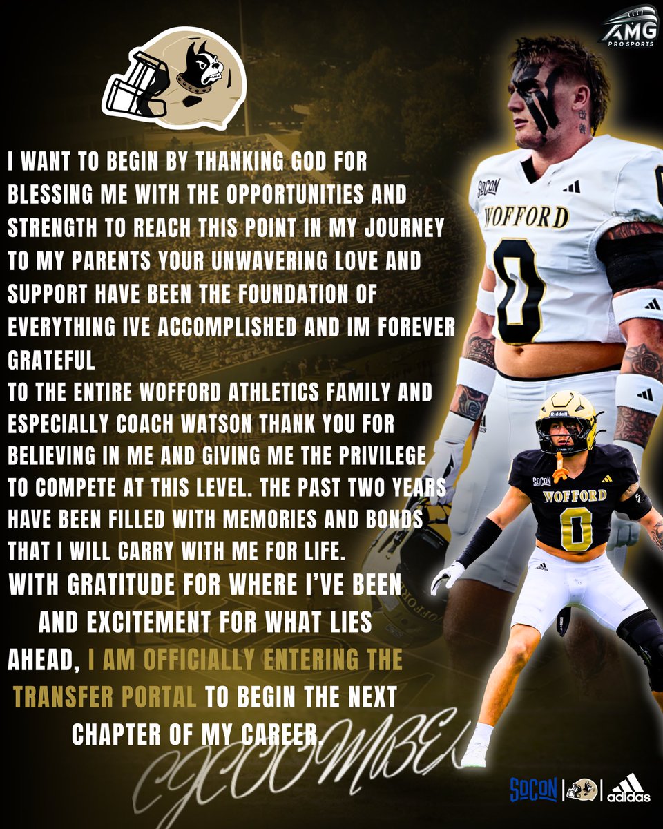 cj_coombes1's tweet image. 🚨I will be entering the transfer portal with 2 years of eligibility remaining. Thank you Wofford!!

All American DB.

2024/2025
15 career games
120 tackles 
8 TFL
2 sacks 
6 PBU
3 FF
2 FR
2 INT (1 pick 6)
2x conference Player of the week