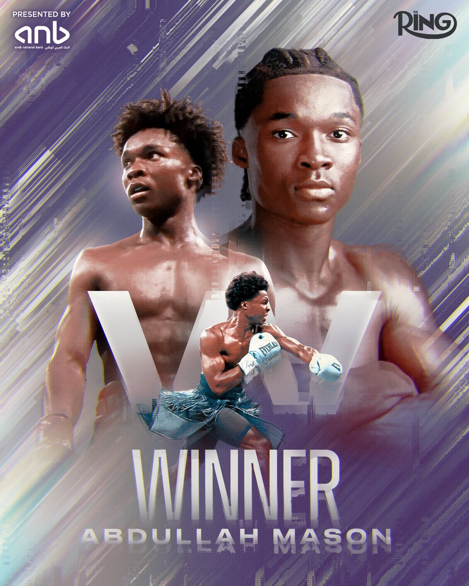 ringmagazine's tweet image. CROWN THE NEW KING 👑

Ring ambassador Abdullah Mason BEATS Sam Noakes by unanimous decision to win the WBO lightweight world title aged just 21 👏

Presented by @anb_bank 

#TheRingIV | Buy now at DAZN.com | @RiyadhSeason 🥊